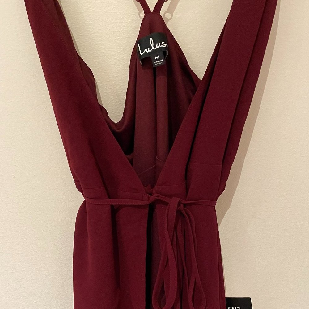 NEW Lulu's Here's to Us Burgundy High-Low Wrap Dress Size Medium - Picture 3 of 15